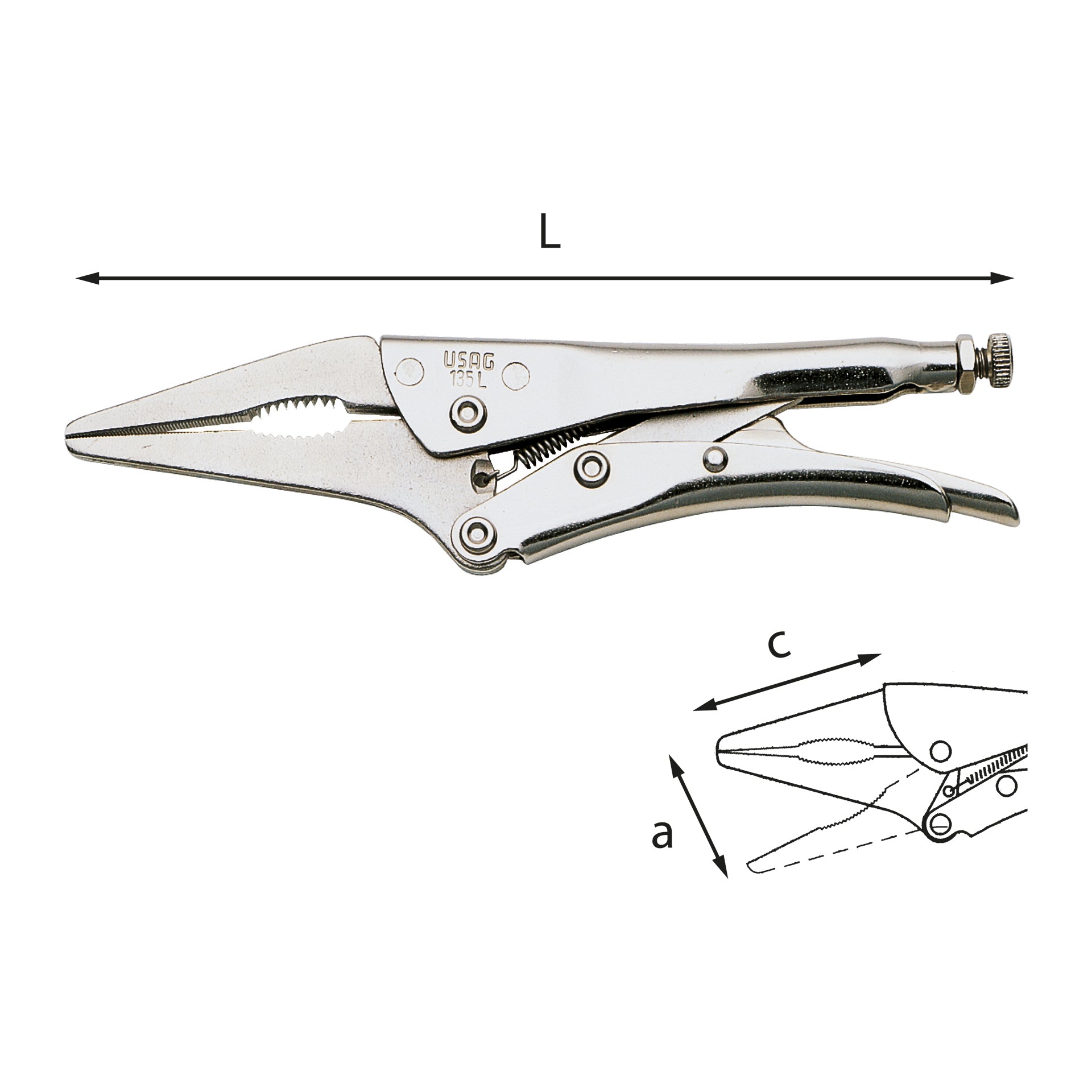 135 L - Pince réglable autobloquante à becs longs et fins - Usag - U01350401 135 L - Pince réglable autobloquante à becs longs et fins - Usag - U01350401